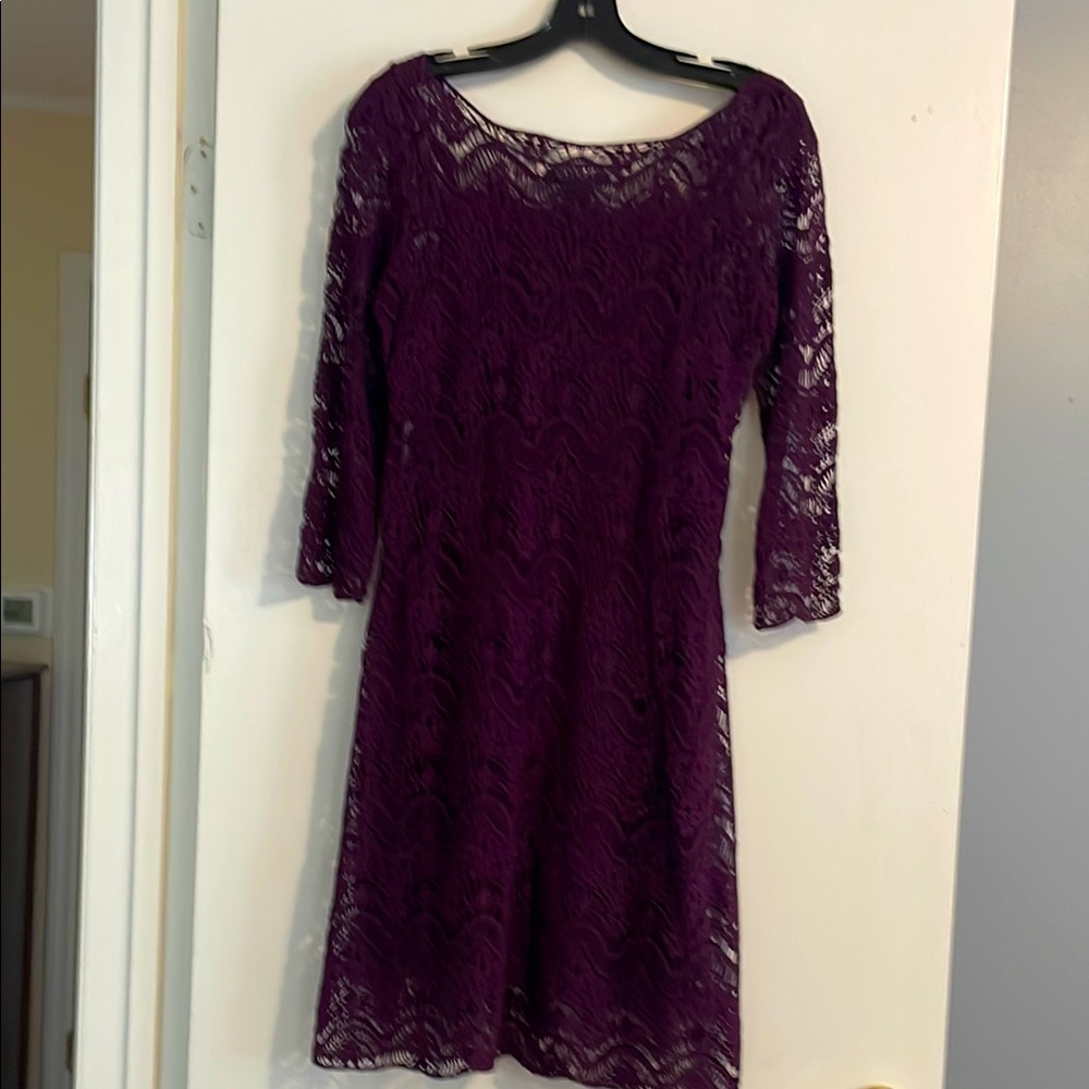 Lauren Ralph Lauren Purple Sheath Dress 3/4 Sleeve Scoop Neck